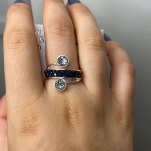 blue and silver swavorski crystal ring